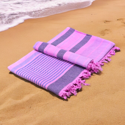 Pink Cotton Hammam Beach Towel with Knotted Tassles